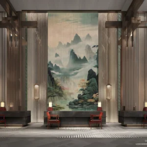 Misty Mountain Lake Wall Mural