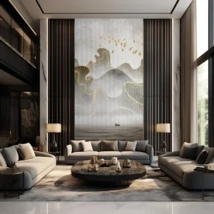 Golden Wave Mountain Abstract Wall Mural