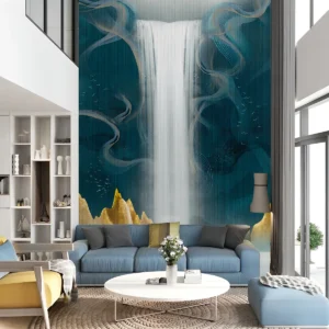 Teal Waterfall Mountain Wall Mural