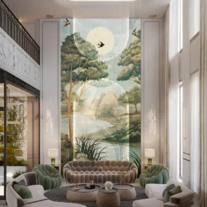 Vintage River Landscape Wall Mural