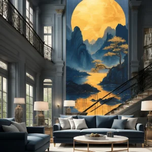 Golden Moon Mountain Landscape Wall Mural