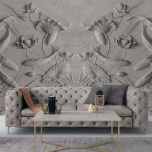 3D Koi Fish Lotus Wall Mural