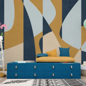 Abstract Blue & Mustard Geometric Wall Mural
