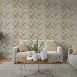 Golden Birds Pattern Wall Mural