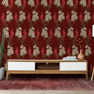 Red Vintage Floral Pattern Wall Mural